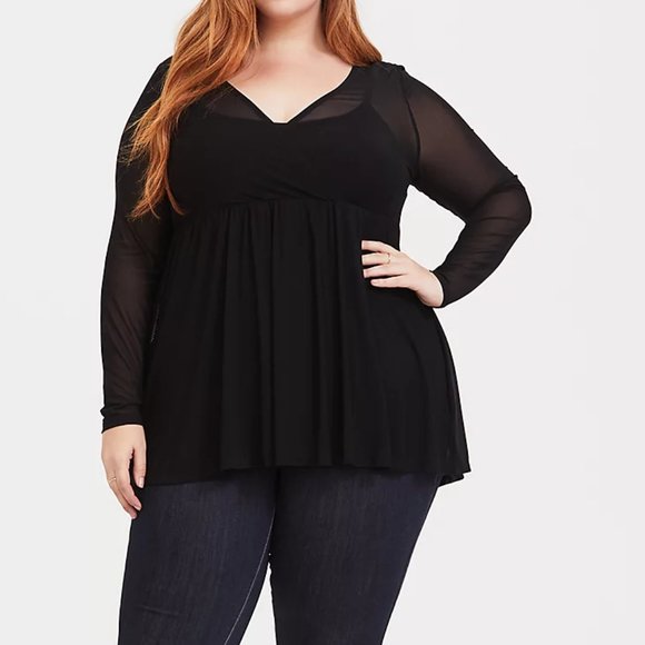 TORRID SHEER BLACK SURPLICE BABYDOLL TOP - Picture 4 of 4